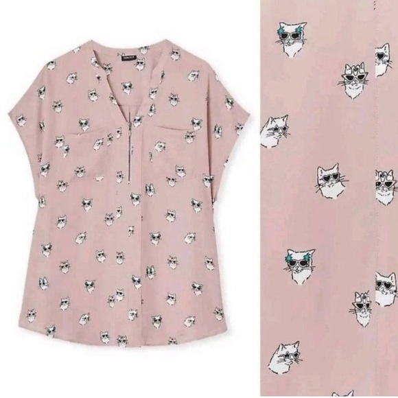 Torrid EUC Cool Cat Georgette Zip-Front Dolman Blouse, SZ: 4 X - Picture 2 of 5